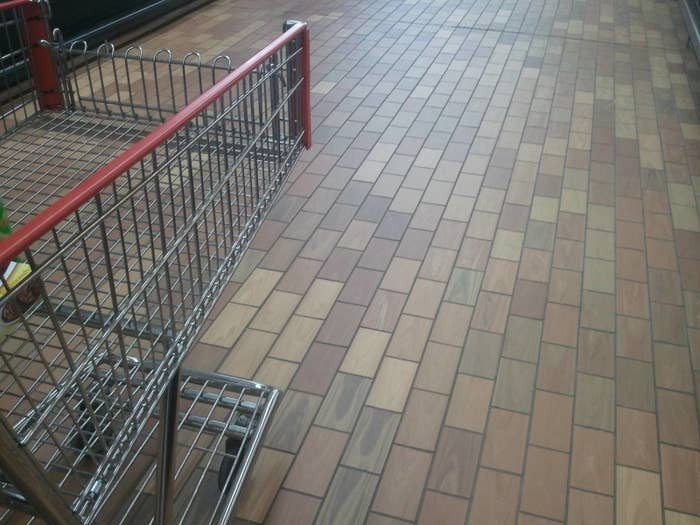 2. “What a genius idea! Brick floors in a grocery store... With small loud wheels rolling over it...?!”