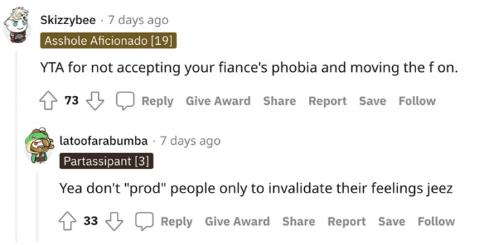 You need to accept your fiancé's phobia