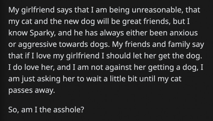 His only ask is for her to wait until old man Sparky passes away