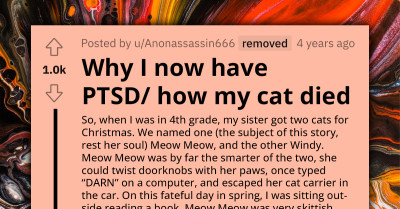 Man Blames Karen For Killing His Cat And Giving Him PTSD As A Child All Because He Refused To Give Her Their Cat