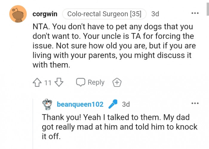 The OP's dad really got mad at the uncle