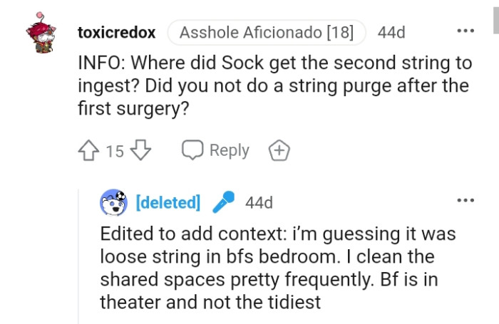 This Redditor wants to know where the cat got the second string to ingest