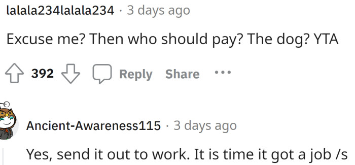 Maybe the dog should pay?