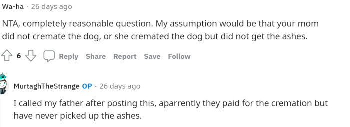 People were speculating about what happened, but OP clarified the situation with a response to this comment regarding what her father said about it.