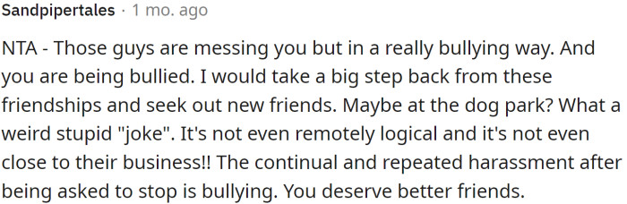 OP is bullied and deserves better friends.