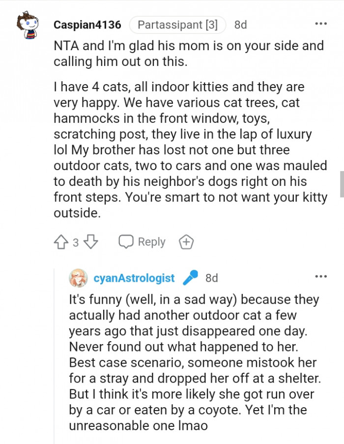 This Redditor's brother has lost three outdoor cats