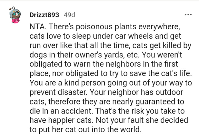 The OP went out of her way to prevent such disaster