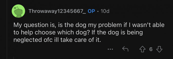 Op will evidently not neglect the dog if it needs assistance.