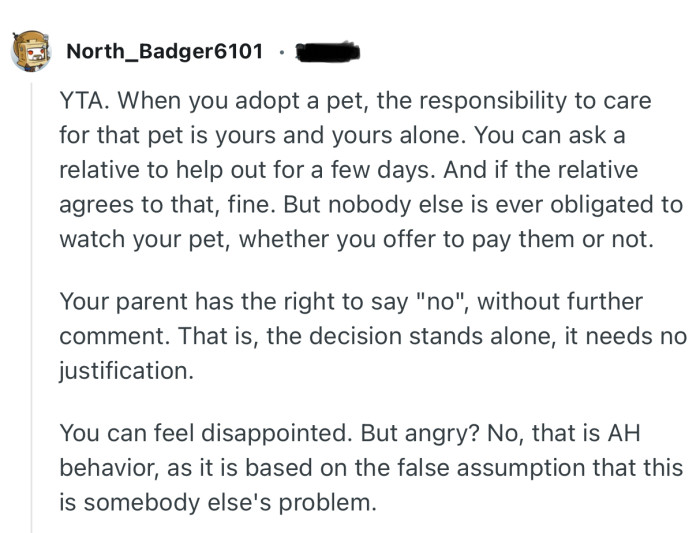 “Your parent has the right to say ‘no’, without further comment.”