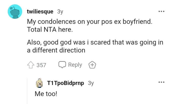 This Redditor was scared the story would go in a different direction