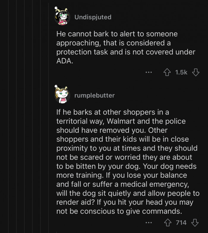 What OP's service dog did is not covered under the ADA.