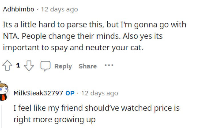 OP was responding to a lot of different comments on their post to help clarify some things. Overall, people voted the same way though.