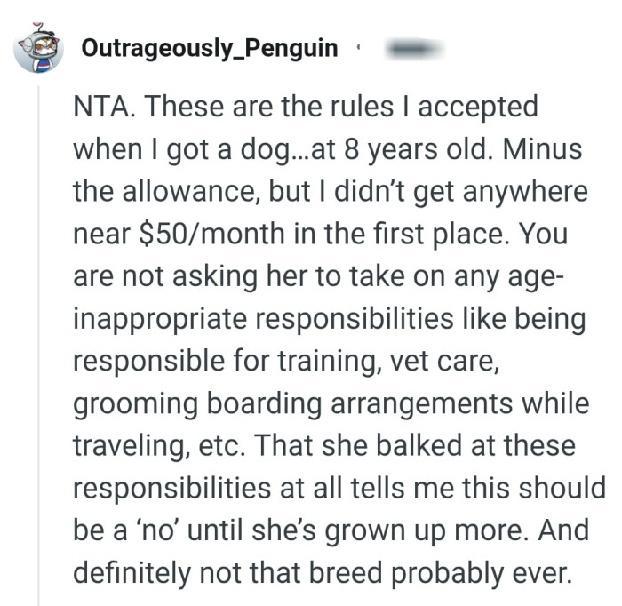 It should be a no until she's more grown up