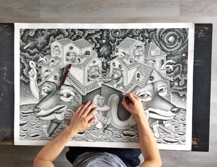 The drawing is taking place right here