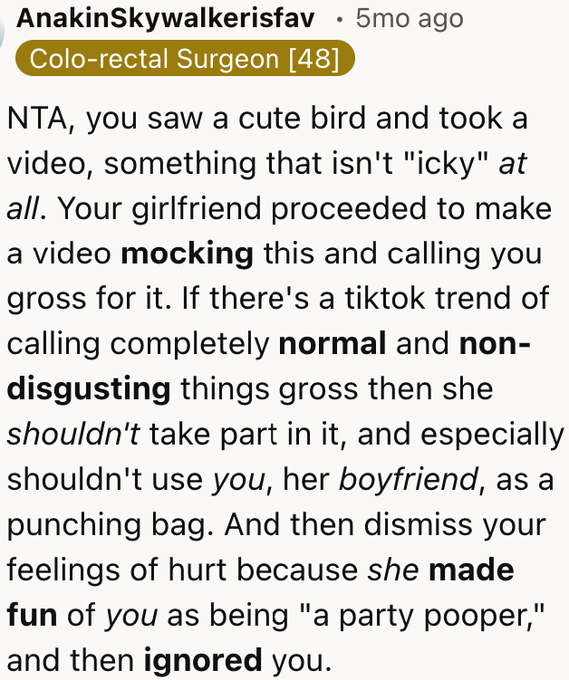 Redditors took his side, saying the trend is stupid.