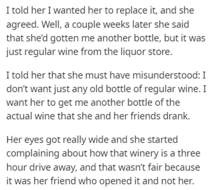 OP told Morgan that she wants her to replace the wine