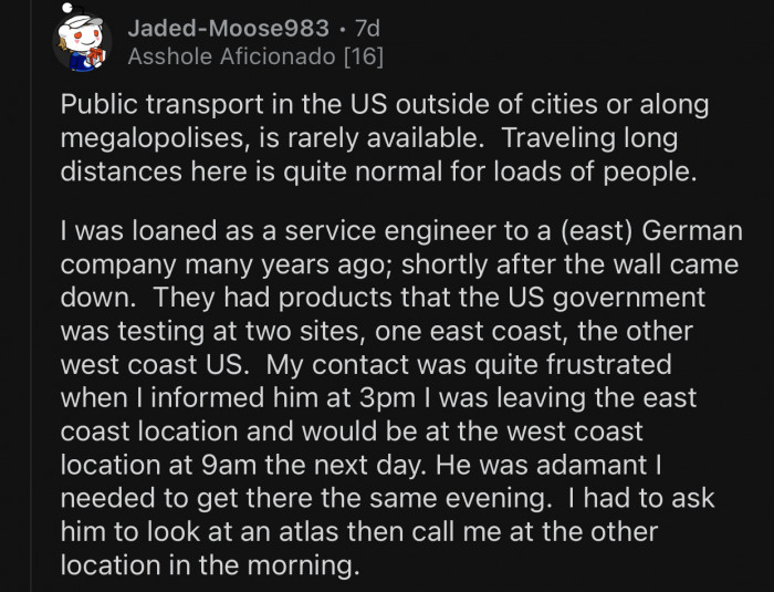 Public transport outside of cities is rarely available in the US.
