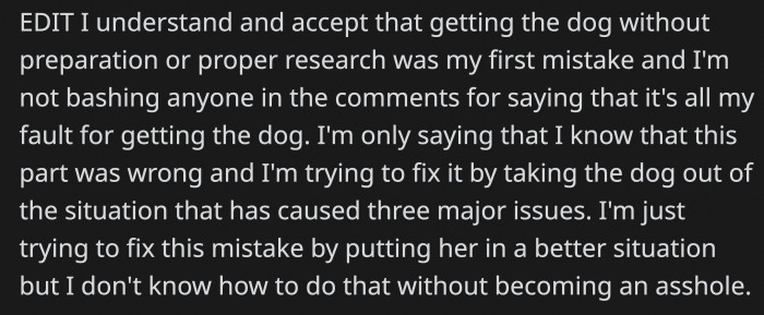 OP acknowledged that they are aware of their fault