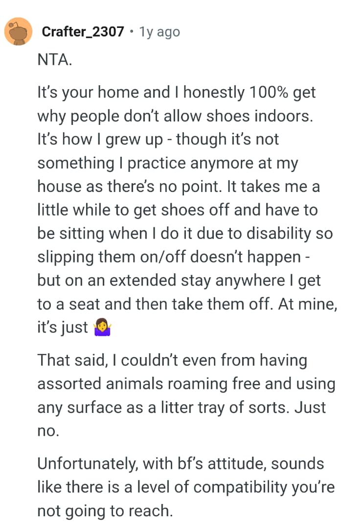 This Redditor understands why people don't allow shoes indoors.
