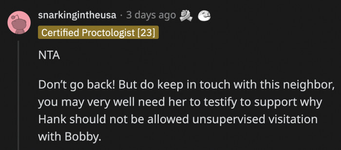 OP is definitely going to need the help of her concerned neighbor once the inevitable split from Hank happens