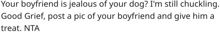1. It sounds like her boyfriend is jealous of her dog.