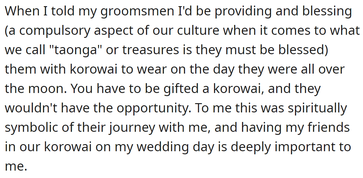 When the OP told his groomsmen about the Korowai, they were excited: