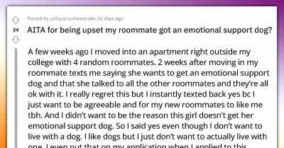 Redditor Upset After Roommate Gets An Emotional Support Dog That She Mostly Keeps In A Crate