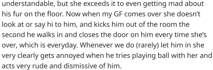 Her disliking the dog is pretty obvious.