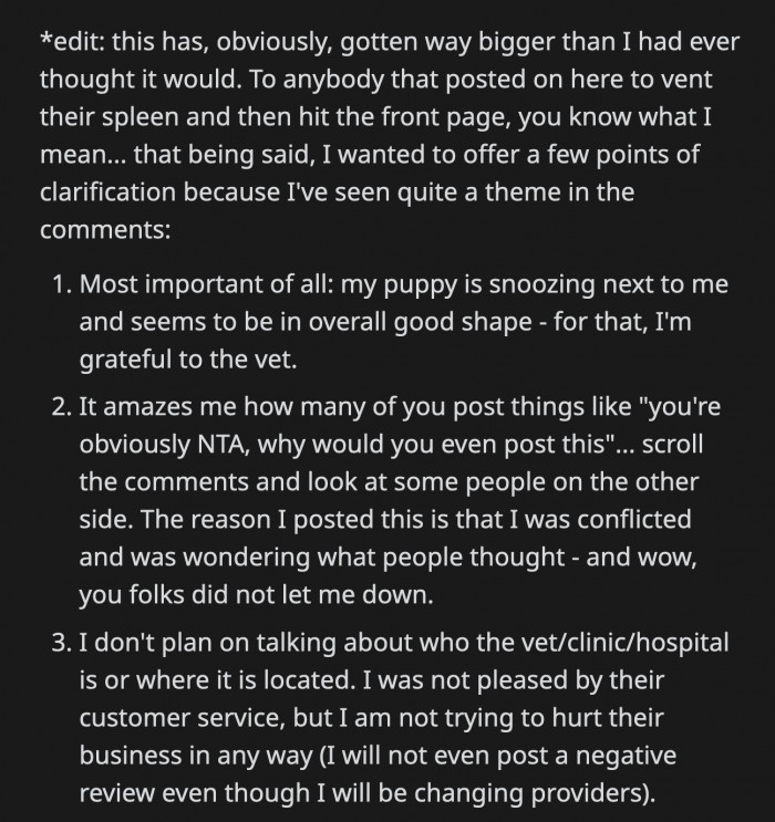 OP added a few details after his post received a lot of attention. His neutered and toothless pup was thankfully okay after the ordeal.