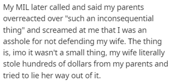 OP's mother-in-law called and called out OP for not defending his wife