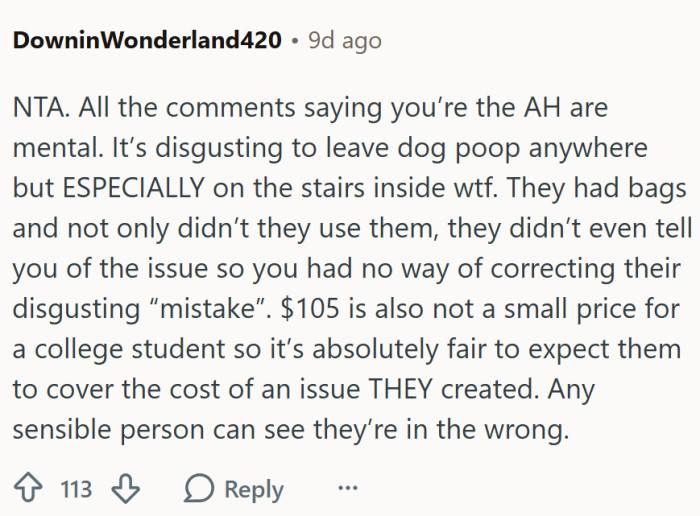 "$105 is also not a small price for a college student."