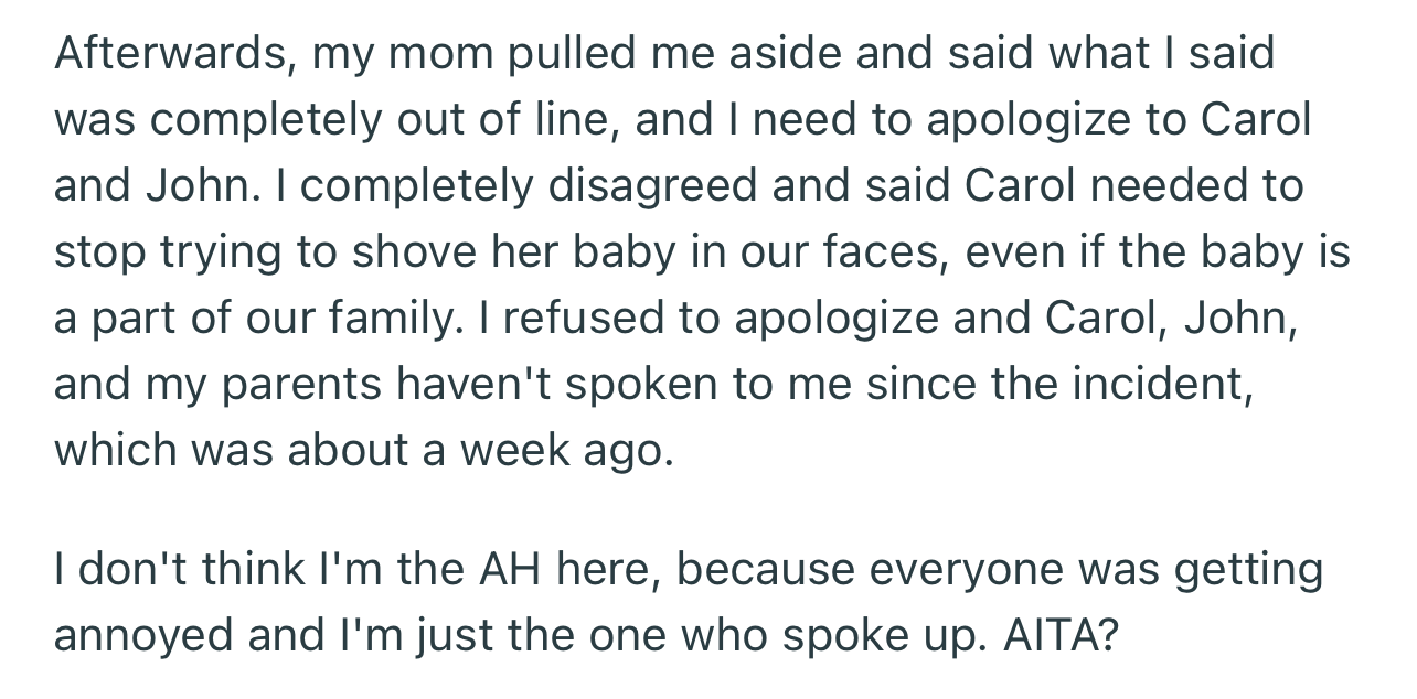 The statement was really heavy on her brother and SIL. But she refused to tender an apology despite pressure from her mom