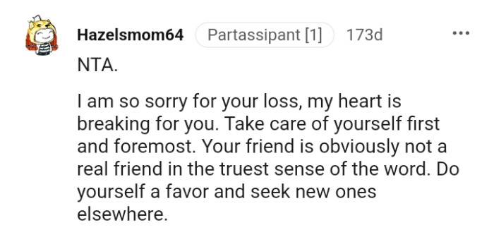 The OP needs to take care of herself first and foremost