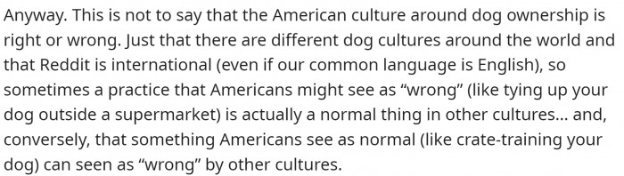 People should not forget that dog ownership cultures are different