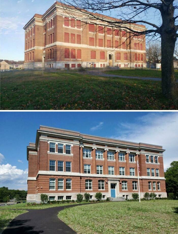 15. The former Leominster High School, constructed in 1908 and left vacant since 1986, has been acquired and meticulously refurbished over a span of two years to transform into 32 affordable housing units.