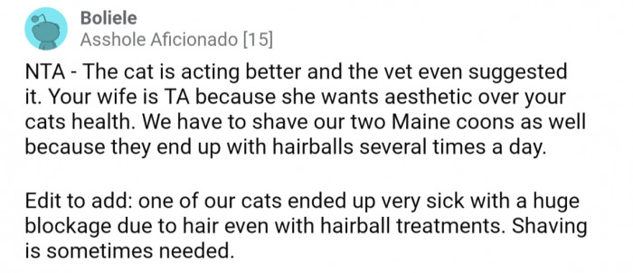 Long hair cats can get intestinal blockages from hairballs