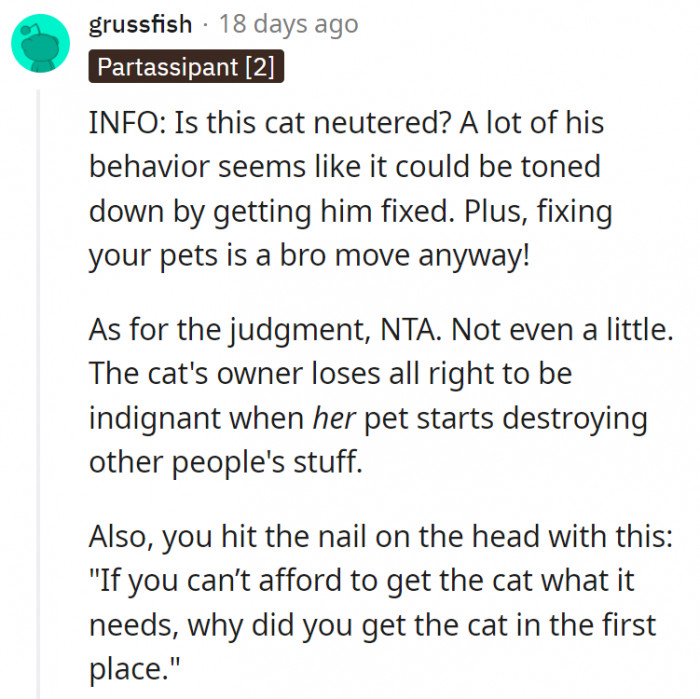 10. The cat owner doesn't have the right to be indignant in this situation