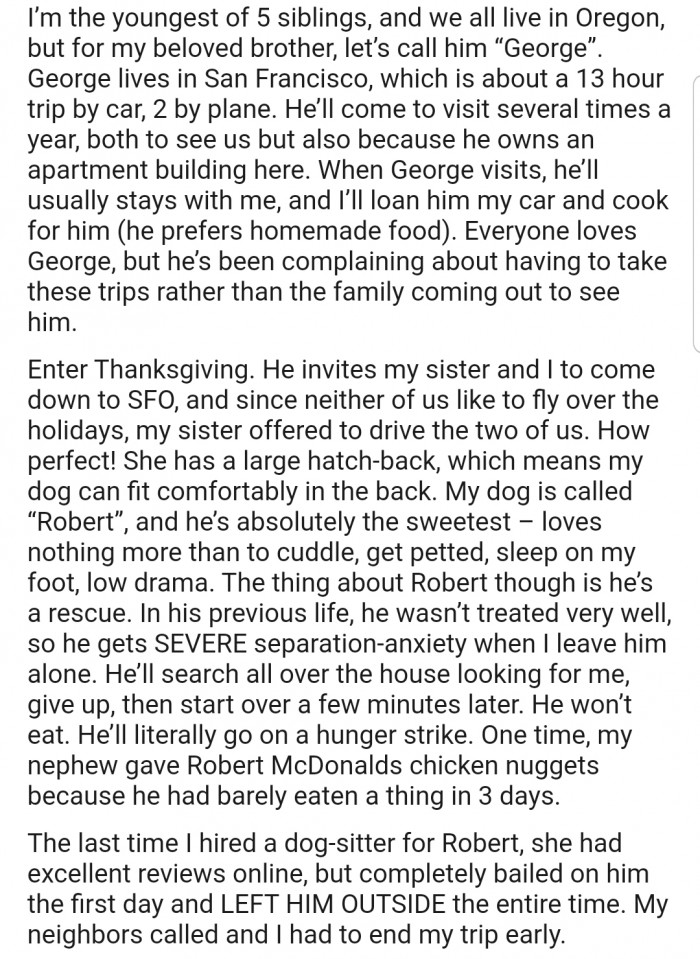 George decided to host OP and their sister for Thanksgiving. But he wasn't expecting an extra visitor