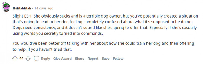 Some people think that the dog might end up confused after all of this.