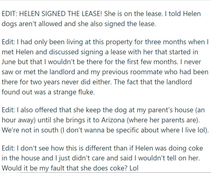 OP posted some edits, and they show that her roommate knew about the pet policy.