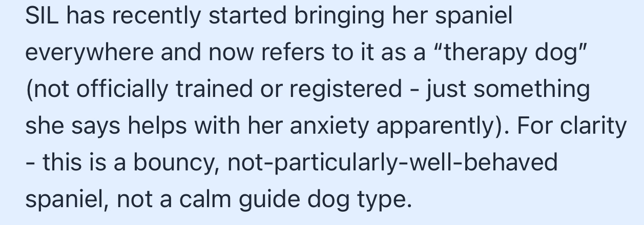 OP’s SIL has a habit of taking her dog anywhere she goes, including family events, which OP is not comfortable with