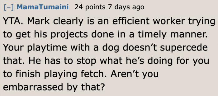 The work can't progress because the OP chose to play fetch.