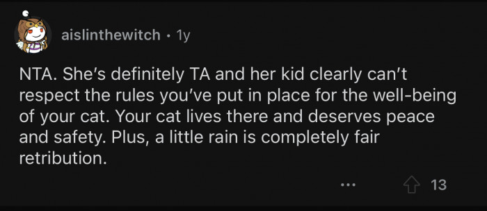 OP's cat deserves peace and safety.