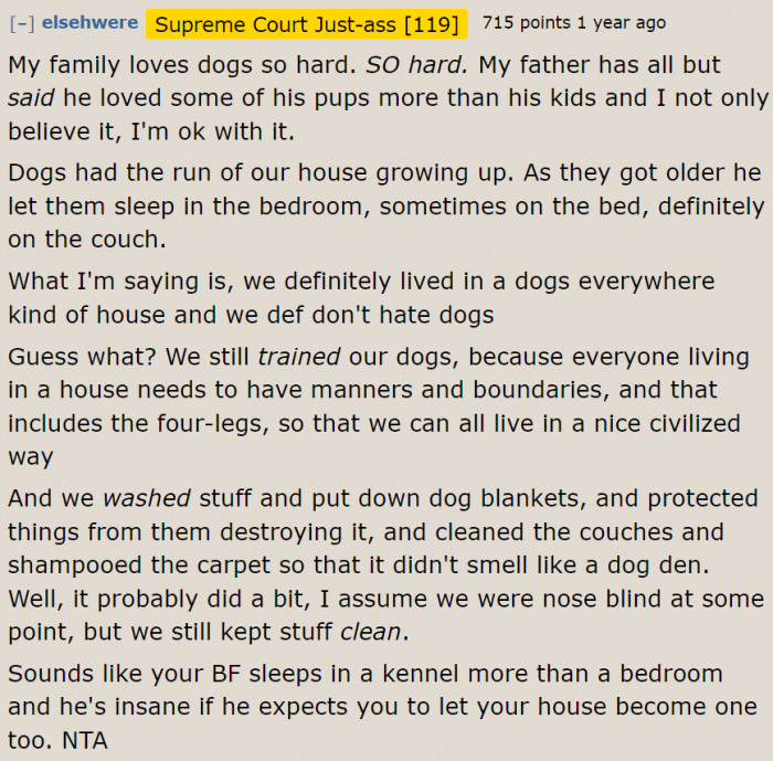 For this Redditor, the boyfriend isn't sleeping in a human's room.