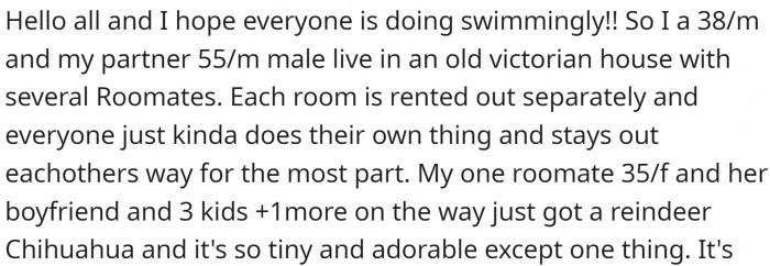 He lives with his boyfriend in a Victorian house that they share with several housemates.