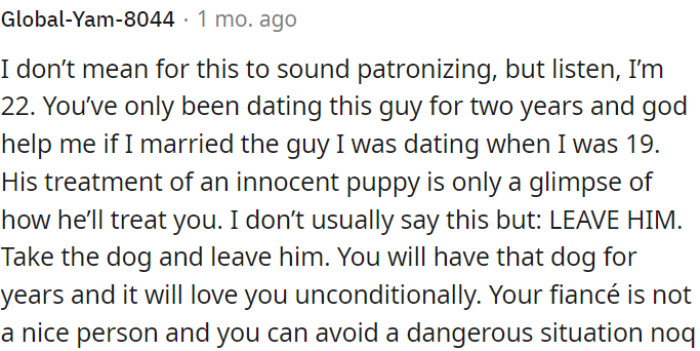 OP's fiancé isn't good; she should leave him.