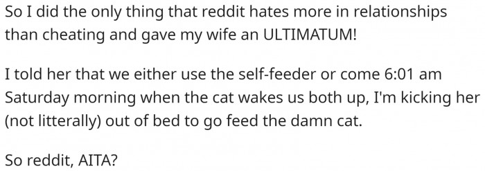 So OP gave her an ultimatum: