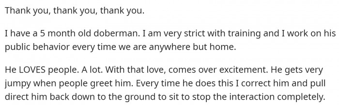 OP Has a Young Dog, and They Are Trying to Train Him, Especially in Public Behavior.