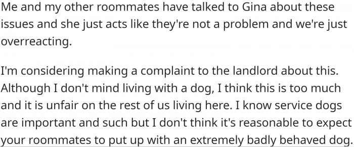 OP is considering making a complaint to the landlord