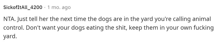 Pretty simply put, but this sounds about right. We have to agree that OP is NTA and the neighbor needs to get their act together.